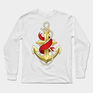 Golden Anchor with Ribbon Colorful Illustration Long Sleeve T-Shirt